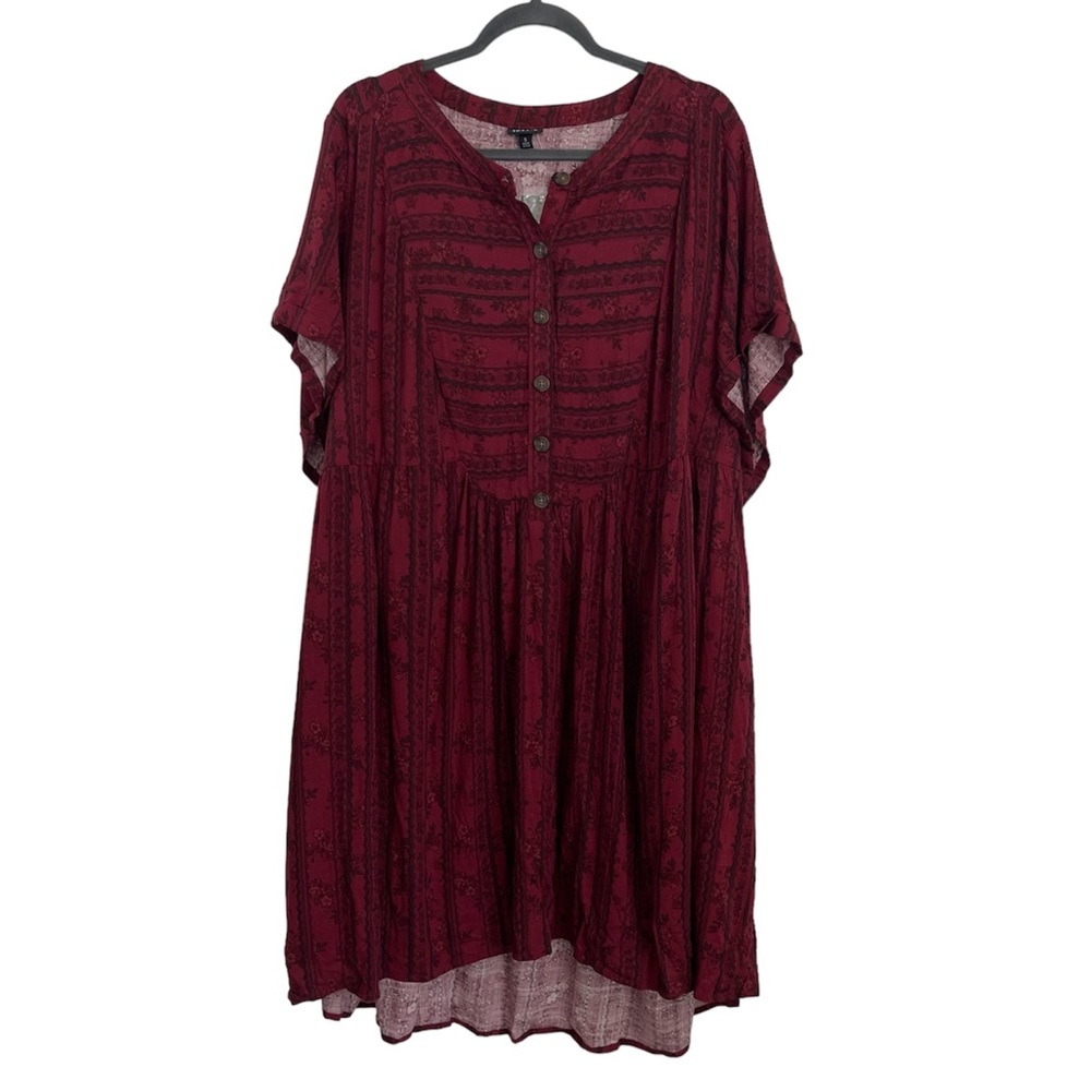 NWT Torrid Red Print Dress Button Front Pockets Elastic Waist Size 5X